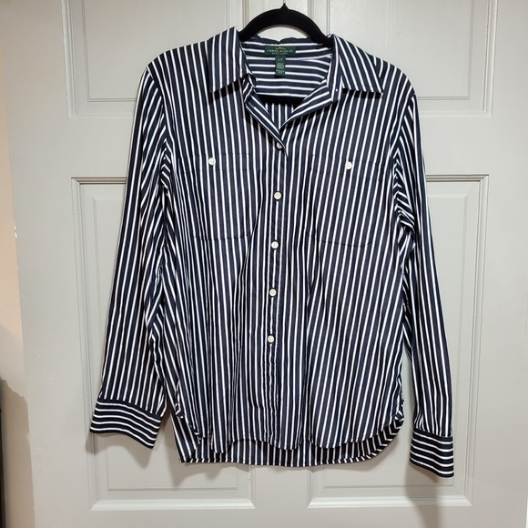 Lauren Ralph Lauren Tops - LRL Lauren Jeans Co Women Shirt Large Button Up Navy/White Stripe Nautical